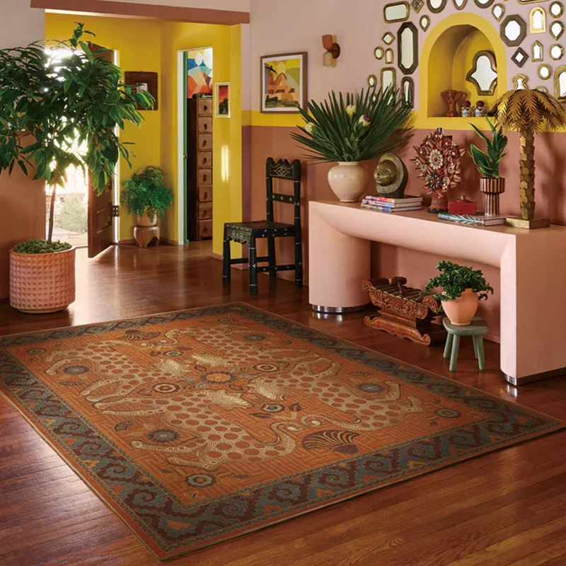 

Retro Ethnic Style Living Room Oversized Carpet Abstract Leopard Animal Bedroom Bedside Carpet Geometric Pattern Brown Rug Ковер