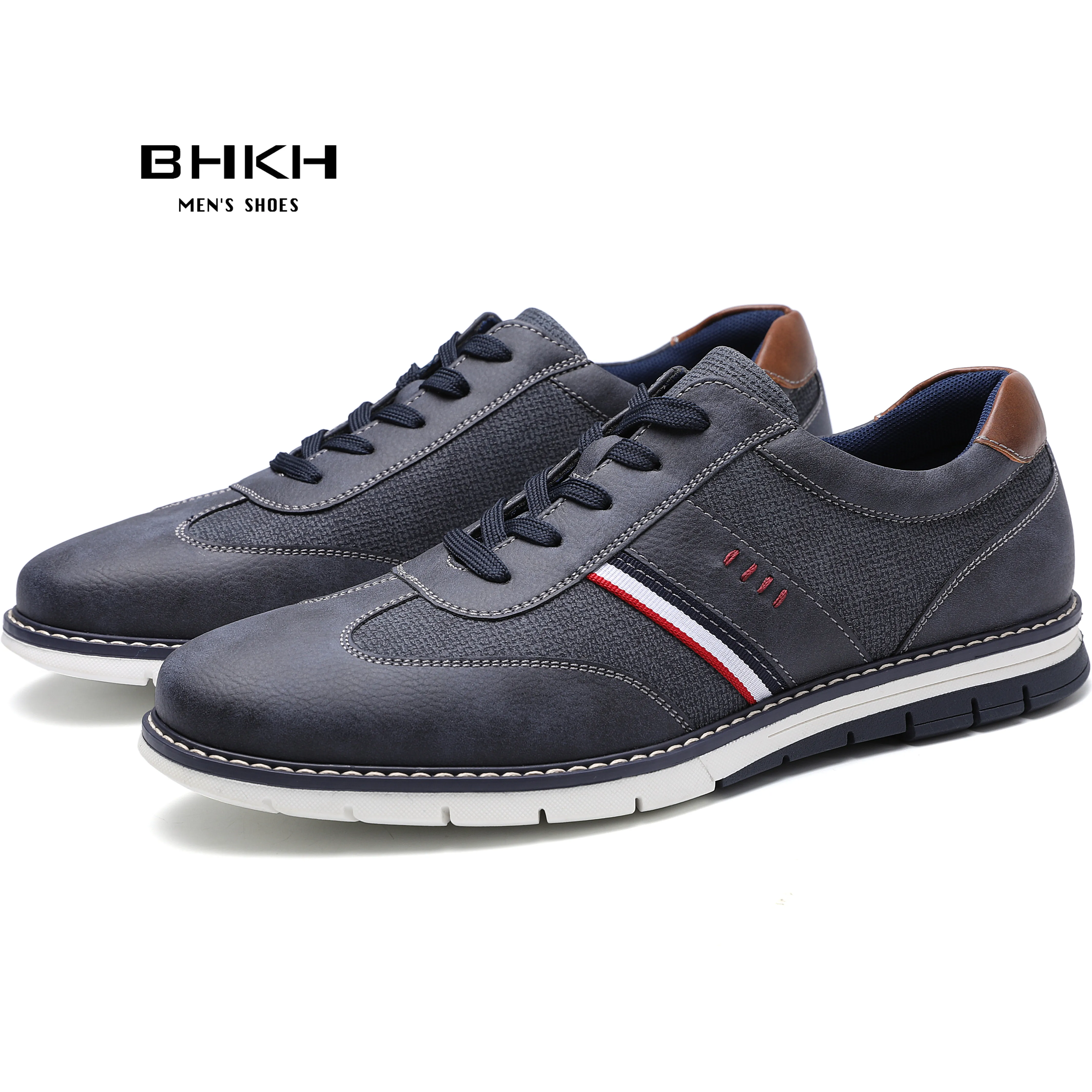 BHKH 2024 Spring / Autumn Men Casual Shoes PU Leather Fashion Sneakers Comfy Walking Lace-up Footwear Men Shoes