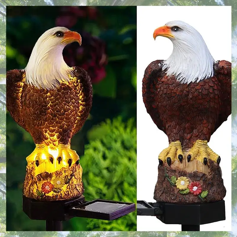

Premium-Solar Lights Decorative Resin Bald Eagle Figurine Dusk Dawn Solar Yard Light Animal Solar Stake Light Outdoor Decorative