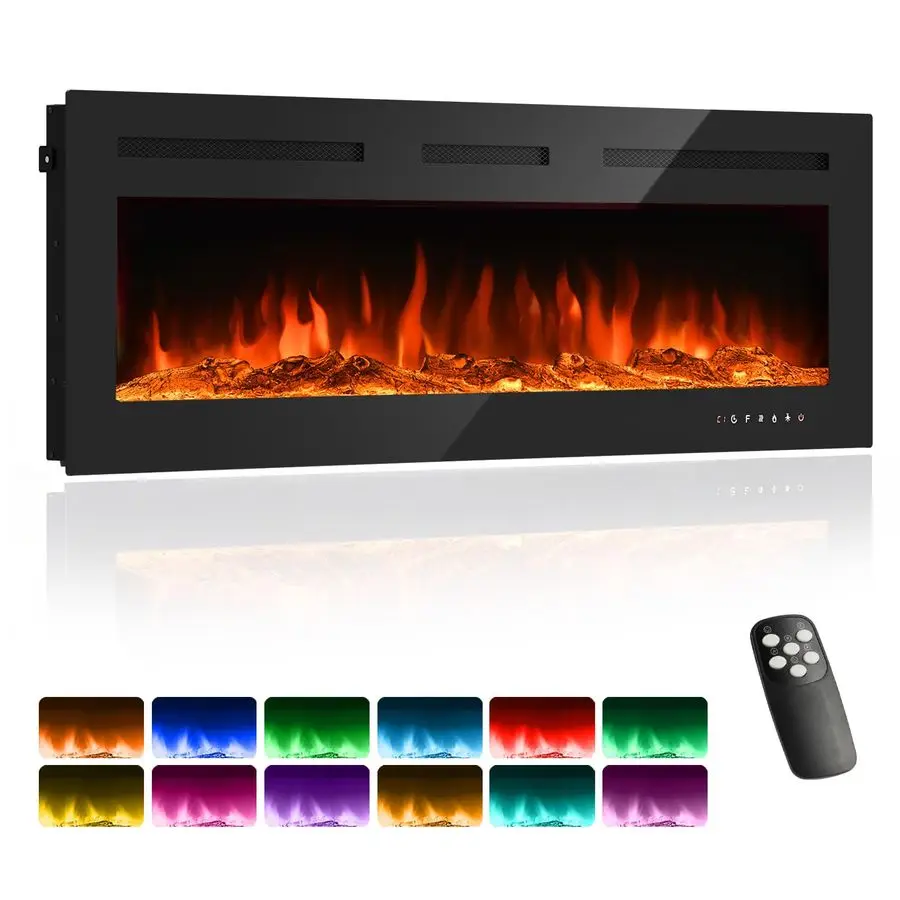 

in Electric Fireplace Inserts 1500 750W Ultra Narrow Frame Wall Mounted Fireplaces with 3 Heating Modes 12 Flame Colors, Remote