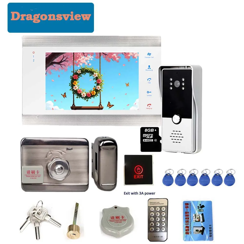 Dragonsview 7 Polegada registro casa intercom vídeo porta entrada sistema de telefone com fechadura da porta desbloqueio remoto gravação cartão sd