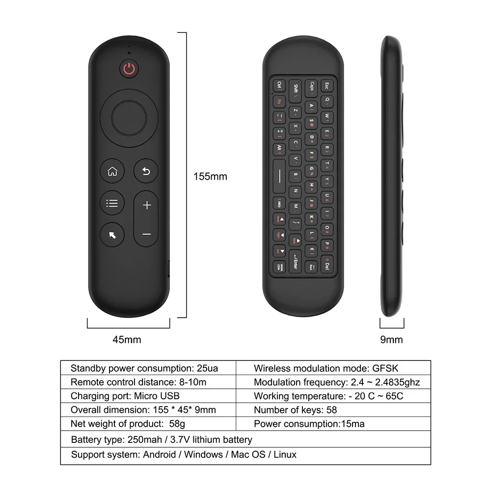 Controle remoto air mouse giroscópio de voz 7 cores retroiluminado mini teclado modo duplo 2.4g bt5.2 sem fio para android smart tv box pc