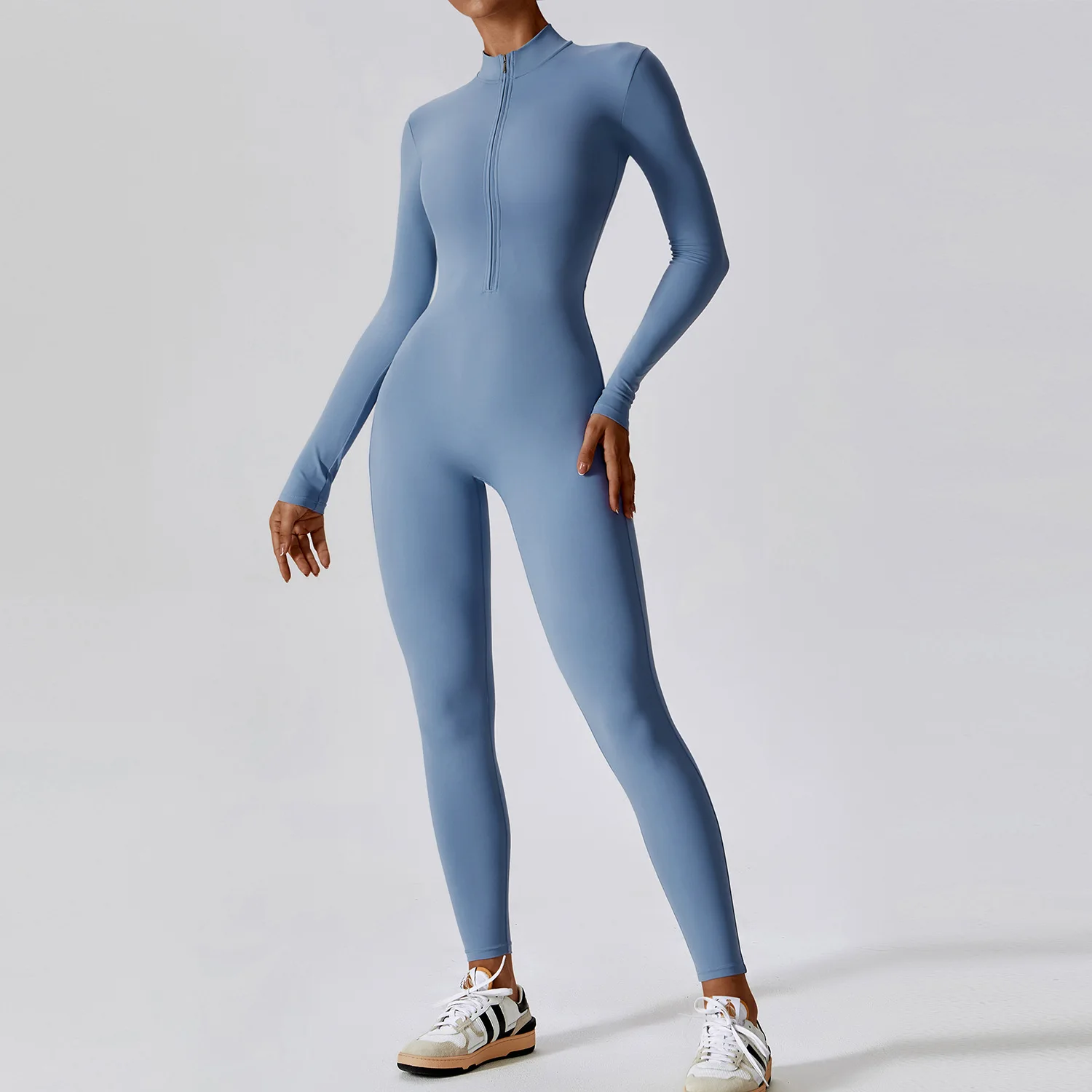 Traje de una pieza con cremallera para mujer, conjunto de Yoga de manga larga, ropa de gimnasio, Boilersuit de entrenamiento, ropa deportiva de alta