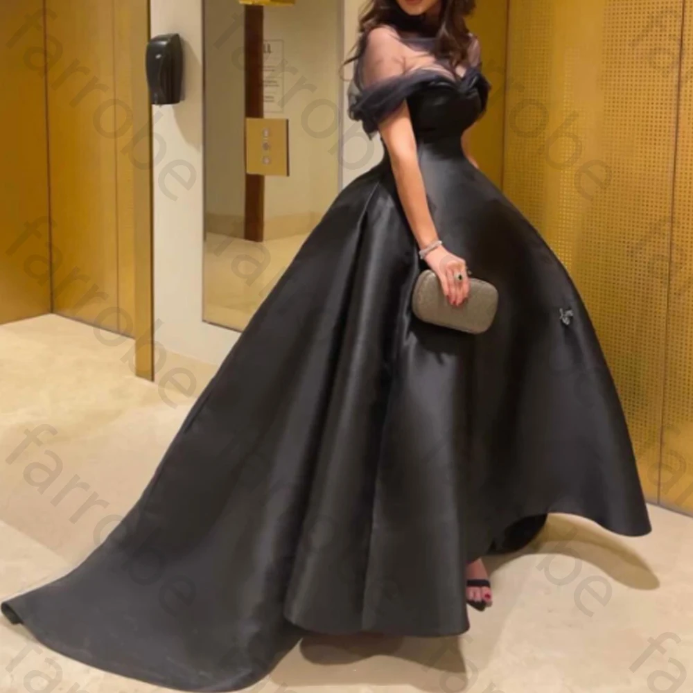 Abiti da sera eleganti a trapezio neri senza spalline Abito lungo senza maniche Squisito abito da ballo di alta qualità per le donne personalizzato