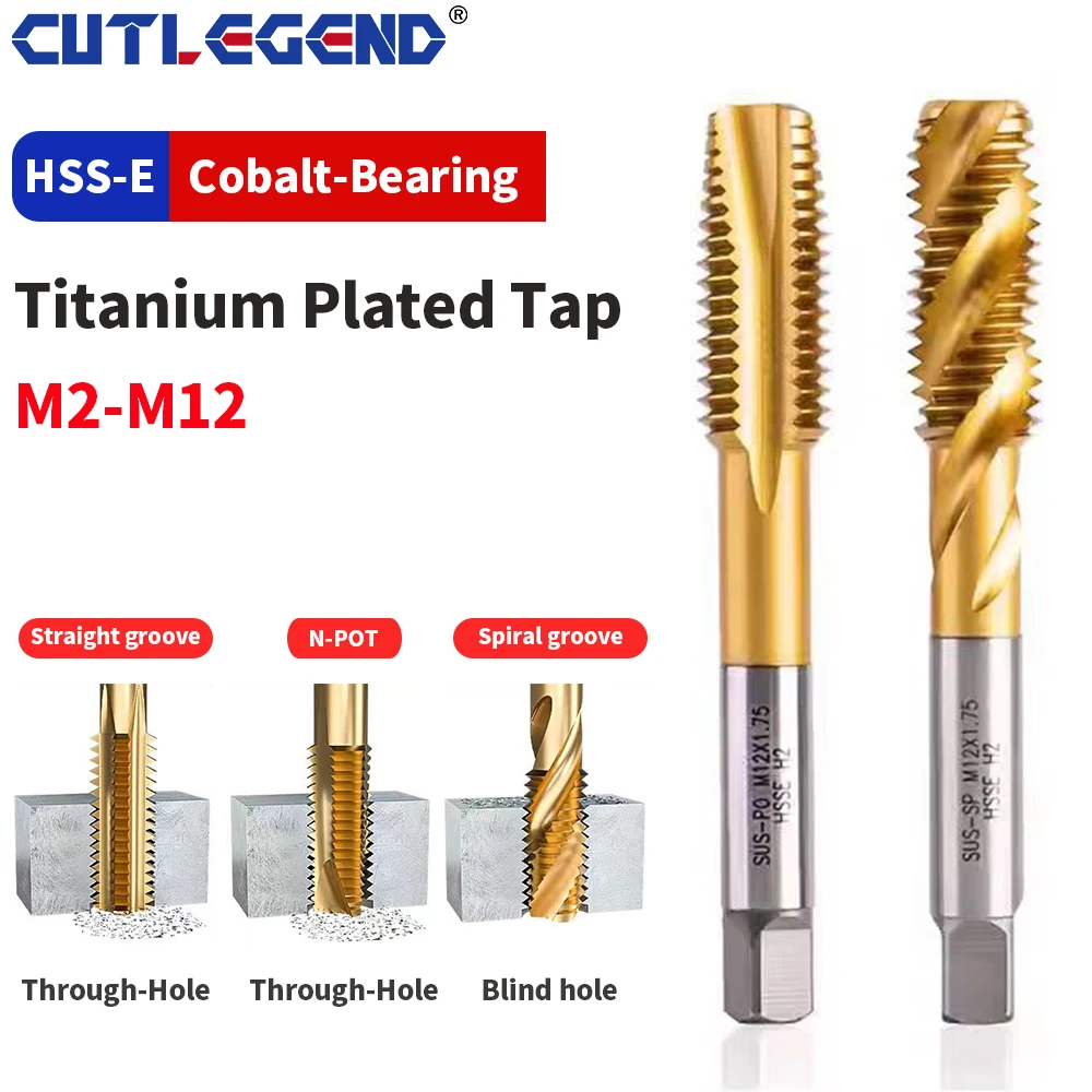 10PCS HSS6542 Straight Screw Tap Titanium Coated Spiral Metric Thread Tap M2-M18 Machine Plug Tap Threading Tool Tap Drill Bit