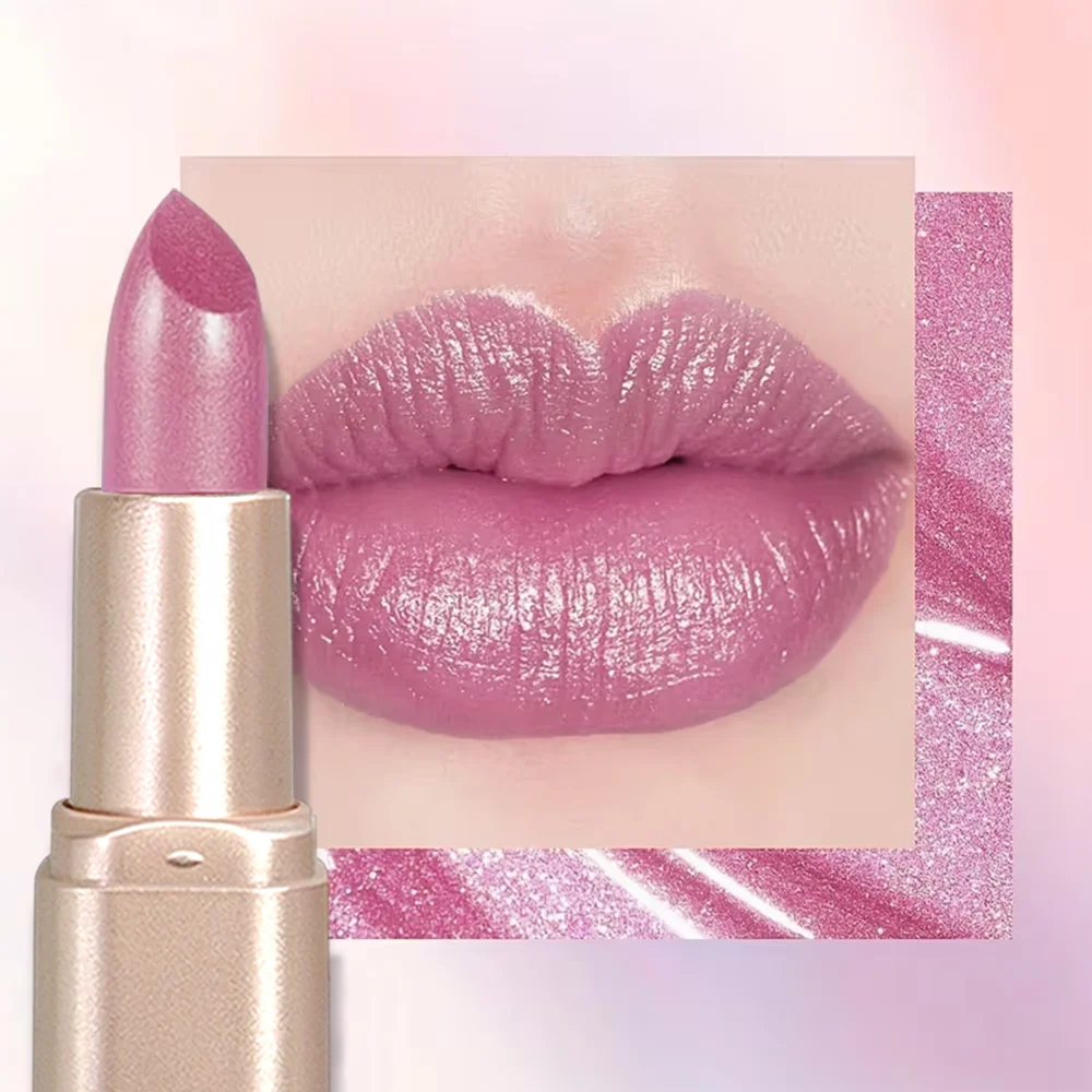 Glitzernder Rosa Lippenstift, Perlmutt-Schimmer, Intensive Farbausstrahlung, Wasserfester Langanhaltender Lippenstift für Jede Gelegenheit