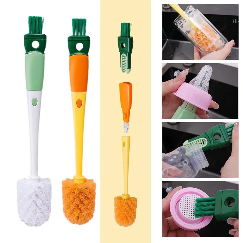 Water Bottle Cleaner Brush Silicone Detachable Scrubber Long Handle Narrow Milk Kettle Wineglass 5 In 1 Cleaner Kitchen Tool