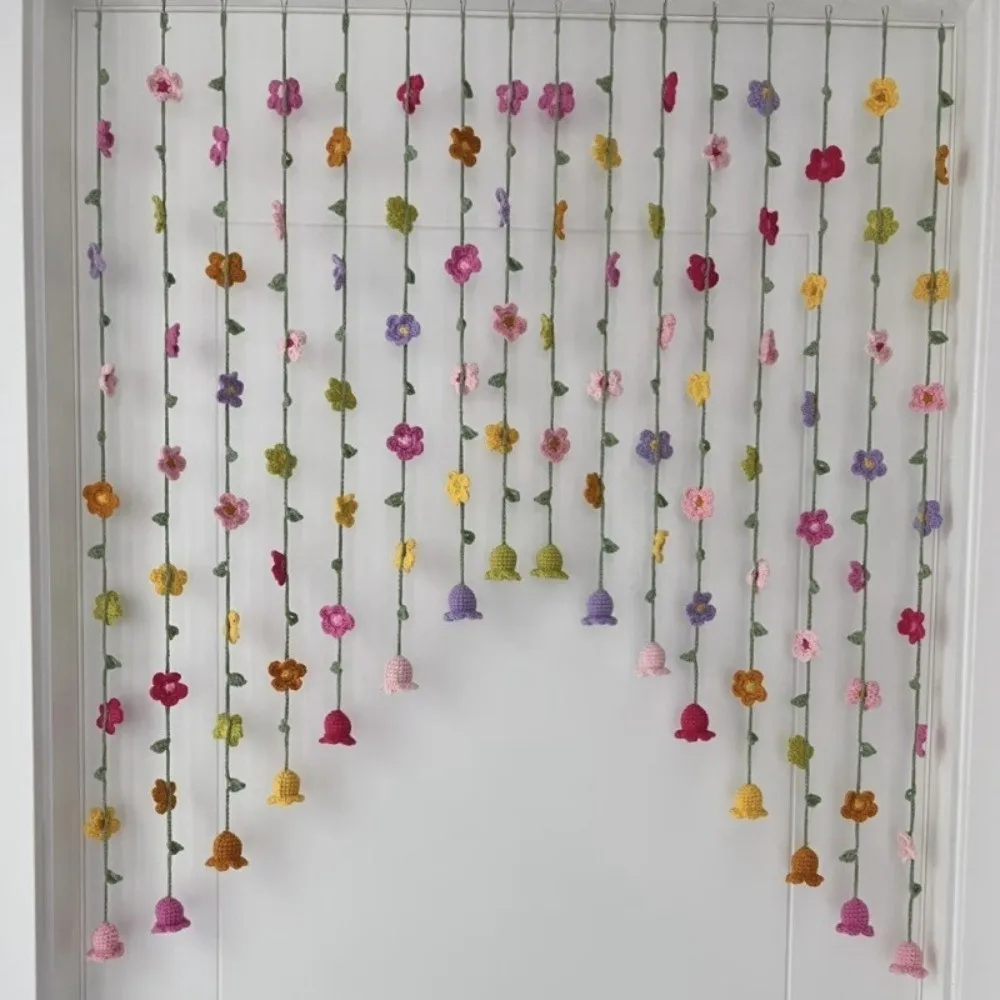 9pcs Fashion DIY Floral Door Curtain Colorful Flowers Hanging Knitted Door Curtain Artificial Flower Curtain Bedroom Decoration