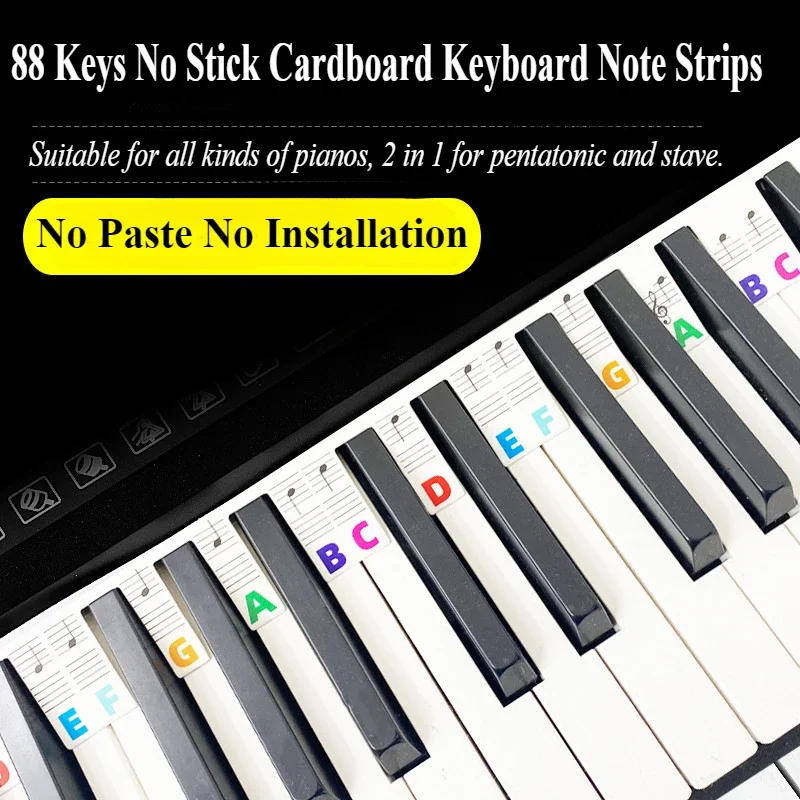 88 Keys White Cardboard Piano Keyboard Stickers Removable Keyboard Note Labels Beginner Piano Note Study Guide Piano Accessories