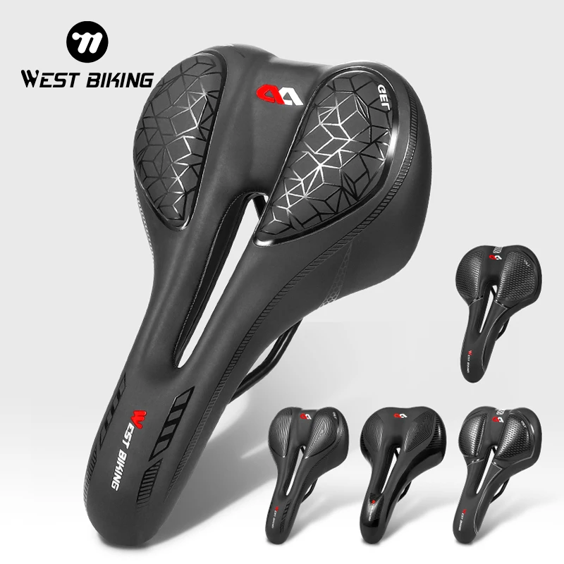 WEST BIKING Bike Saddle PU Waterproof High Elastic Silicone Bicycle Cushion Hollow Breathable Shockproof MTB Road Bike Seat