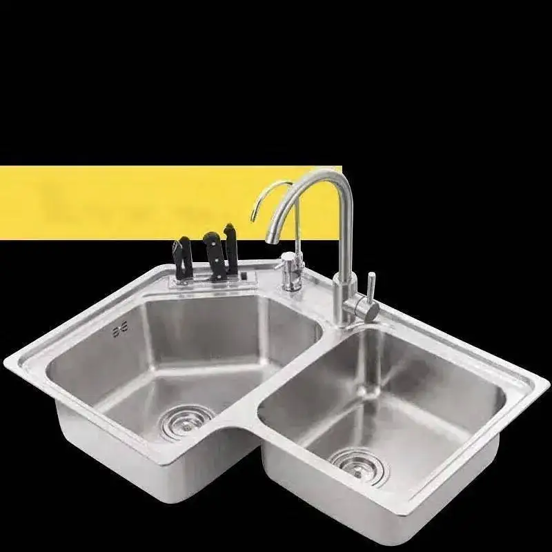 

Sink Modern Stainless Steel Kitchen Corner Kitchen Sinks Shaped Home Double Slot Brushed Wash Basin Balcony Kitchen Accessories