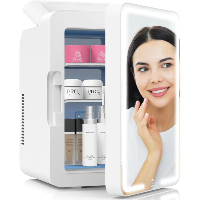 

12L Mini Skincare Fridge with Dimmable LED Light Mirror, Makeup Fridge for Cooler&Warmer, Cosmetics, Beauty