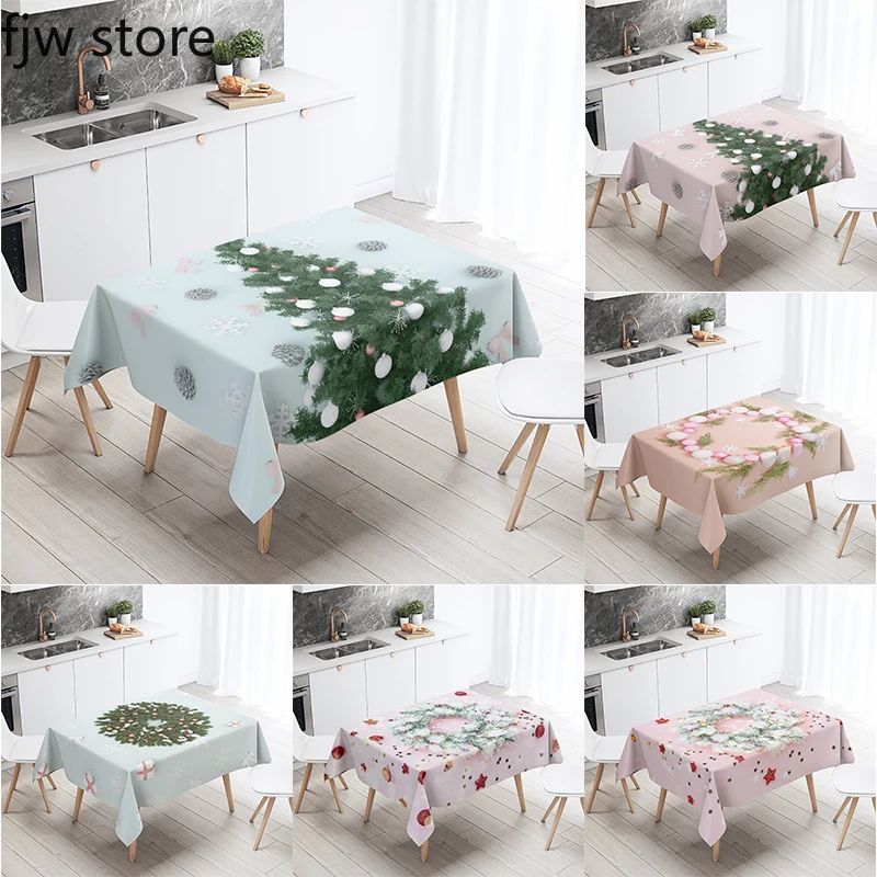 

Christmas Tree Wreath Waterproof Tablecloth Restaurant Banquet Table Decoration New Year