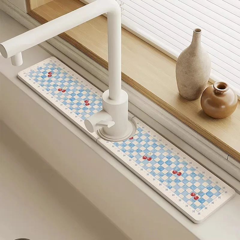 VIKAMA Faucet Sink Absorbent Pad Kitchen Bathroom Quick Drying Grid Countertop Splash Proof Pad Drainage Pad Home Decoration