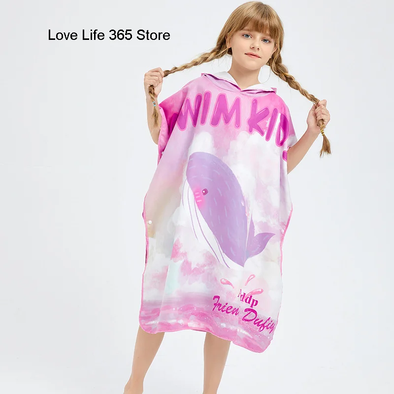 

Cartoon Whale Beach Bath Towel Microfiber Quick Dry Bath Towel Hooded Cloak Wetsuit Kids Poncho Bathrobe For Swim Surf Poncho