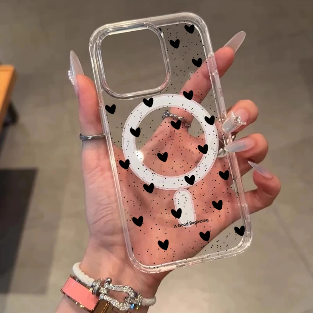 Einfache Herz-Polka-Dot-Stoßfeste Hülle für iPhone 15 17 Pro Max Hüllen iPhone 11 12 13 ProMax 14 16 Plus 16E Klare Magnetische Abdeckung – Detail 7