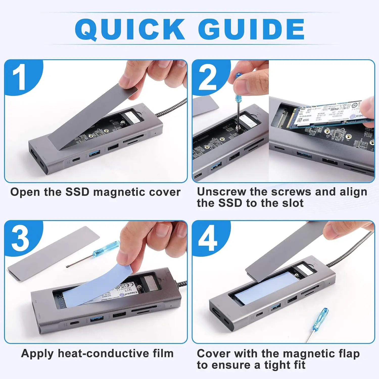 8 in 1 USB type C Hub with M.2 NVMe SATA SSD Enclosure 10Gbps  4K30Hz HDMI USB 3.2 Gen2 PD100W  USB3.0  M.2 NGFF SSD