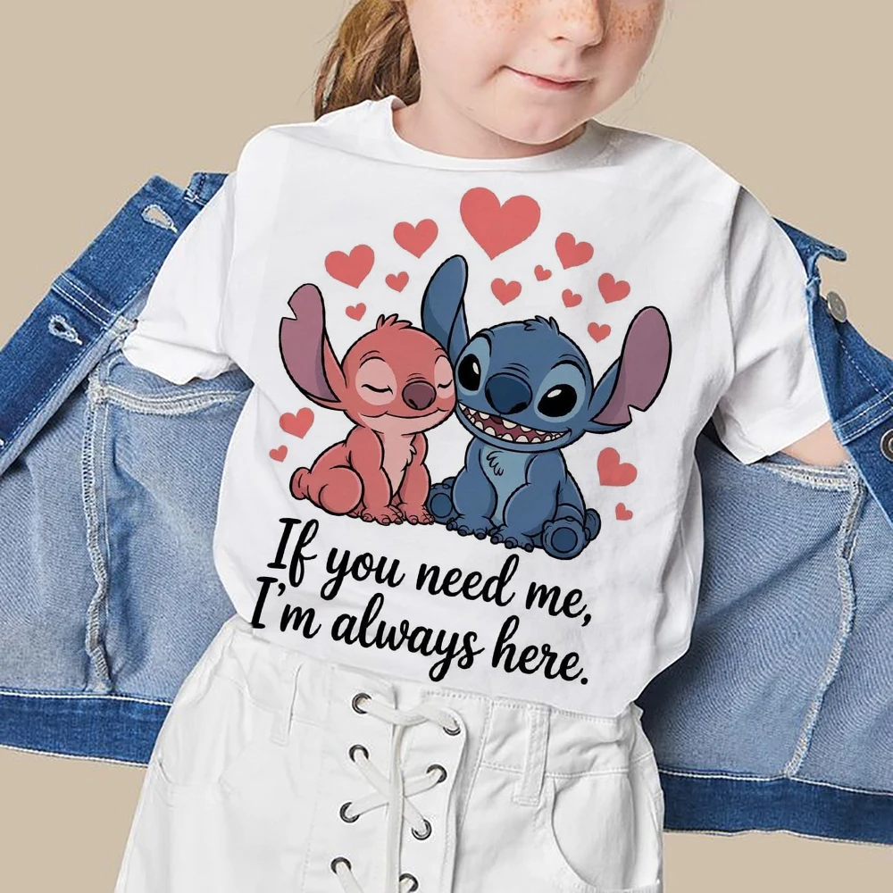 

2025 милая футболка с 3D принтом Stitch для девочек, милая детская футболка с короткими рукавами, спортивная футболка для мальчиков