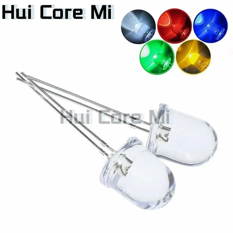 10mm LED 5 Farben Rot Blau Gelb Grün Weiß Transparent 20mA 0,75 W Ultra Helle Runde LED Licht Emittierende diode Lampe