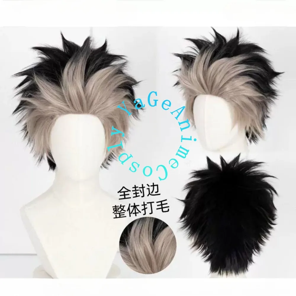 Perruque Anime Kaiju No.8 Gen Narumi noire et grise, style pompadour coiffé pour cosplay des Forces de Défense
