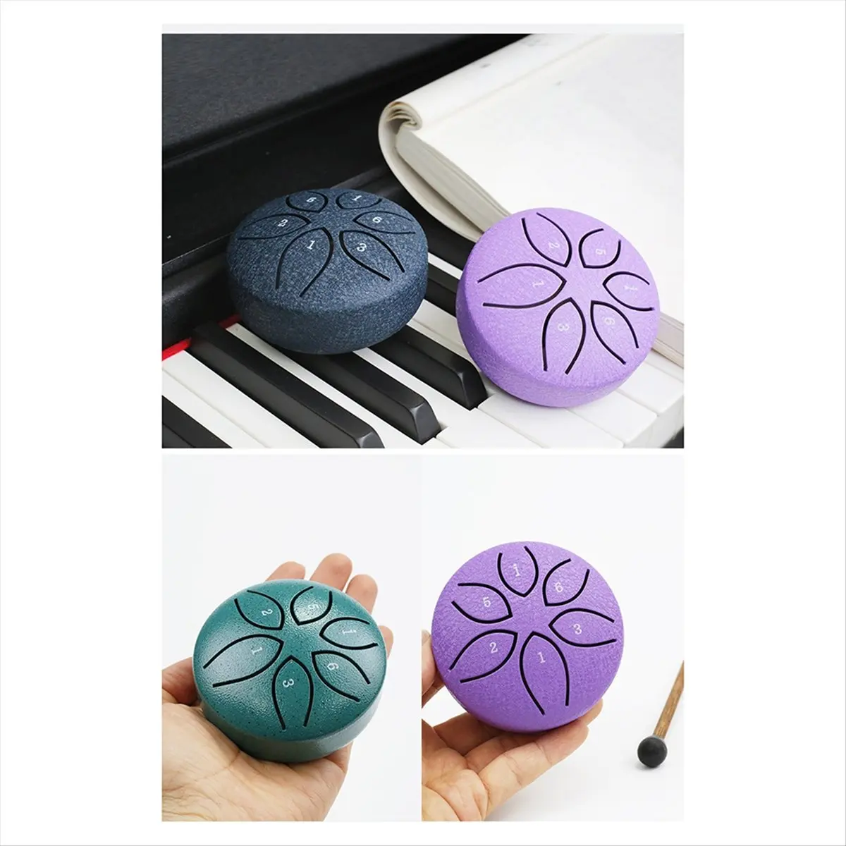 

Спортивный 3-дюймовый 6-нотный стальной язычковый барабан (мини-хэндпан) с палочками для игры, ударный музыкальный инструмент, темно-синий