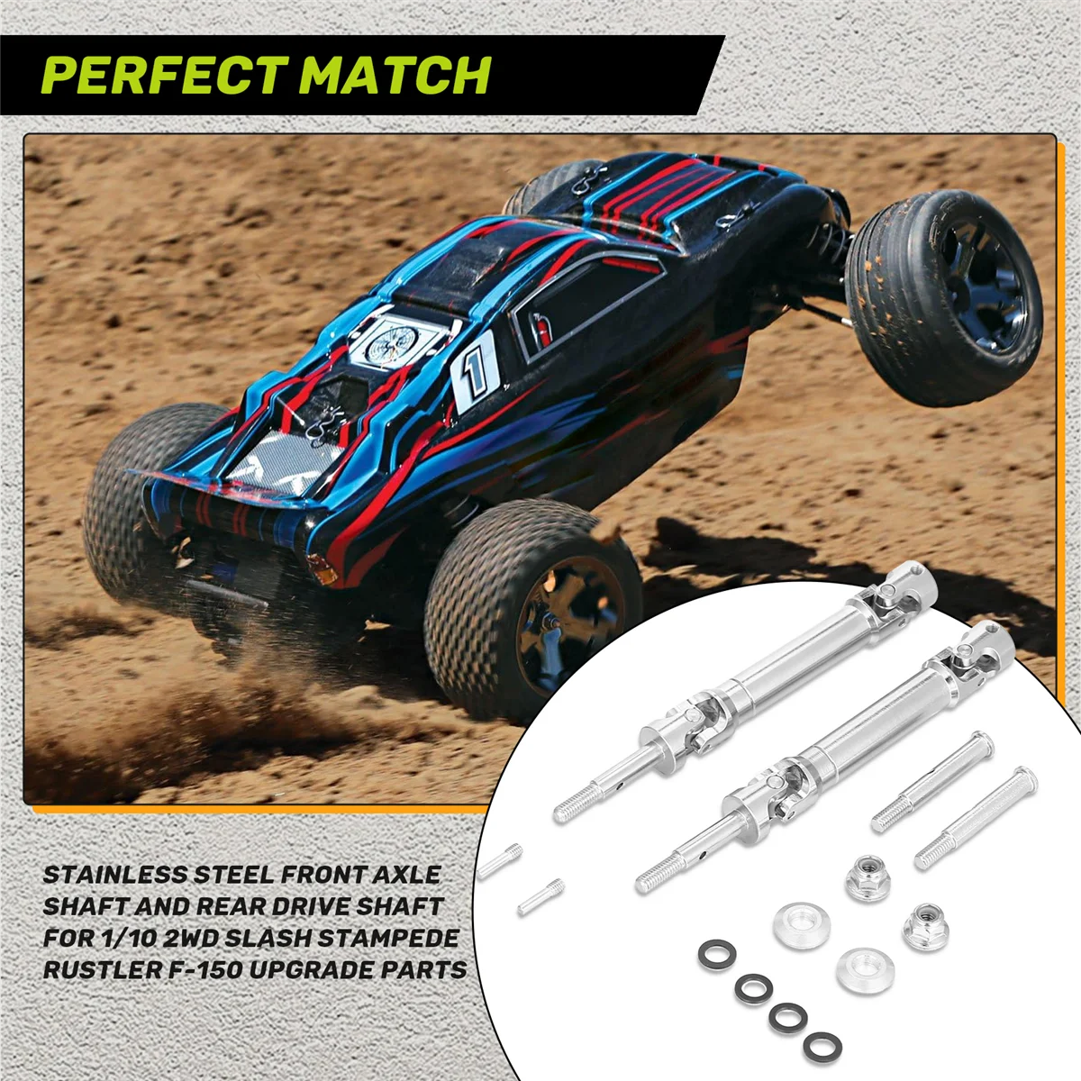 عمود المحور الأمامي من الفولاذ المقاوم للصدأ وعمود المحرك الخلفي لأجزاء ترقية 1/10 Traxxas 2WD Slash Stampede Rustler F-150