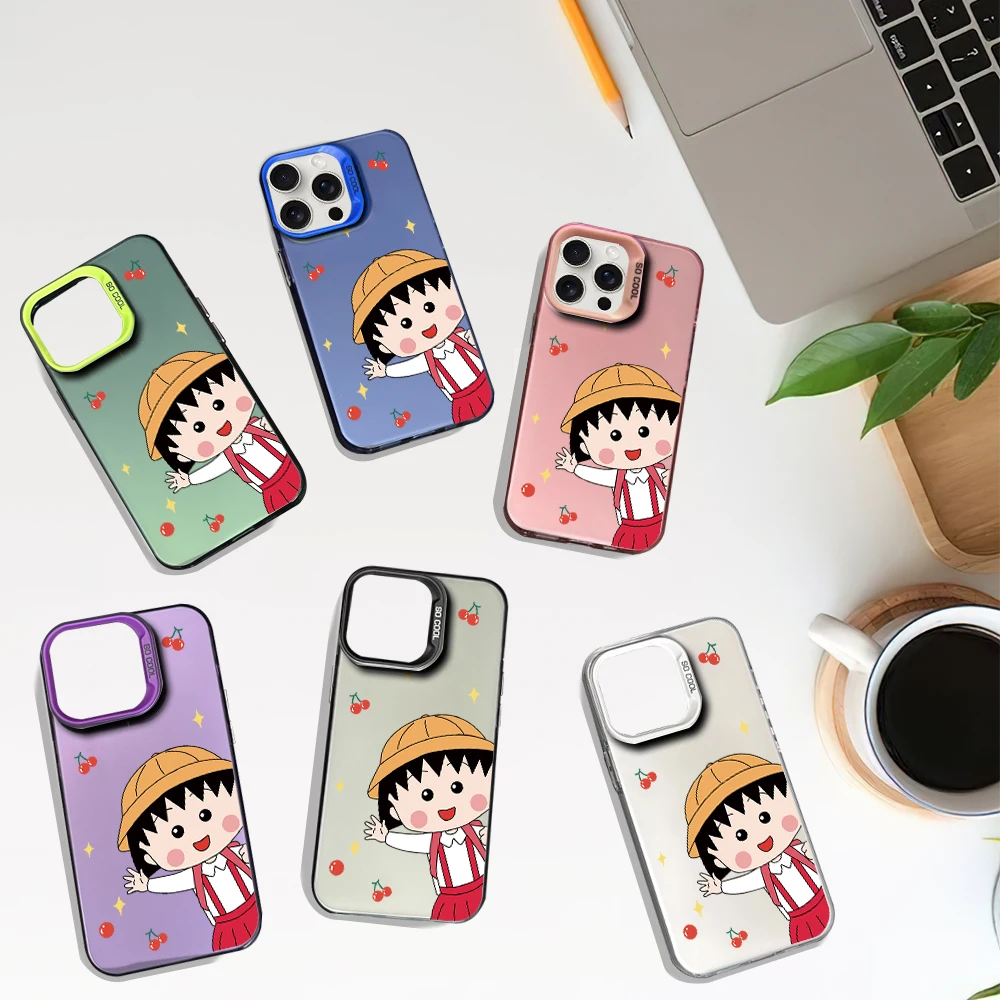 bilibili Anime Chibi M-Maruko-chan Cute Laser Phone Case for iPhone 12 11 13 14 15 16 Max Pro Plus IMD Shockproof Silicone Coque