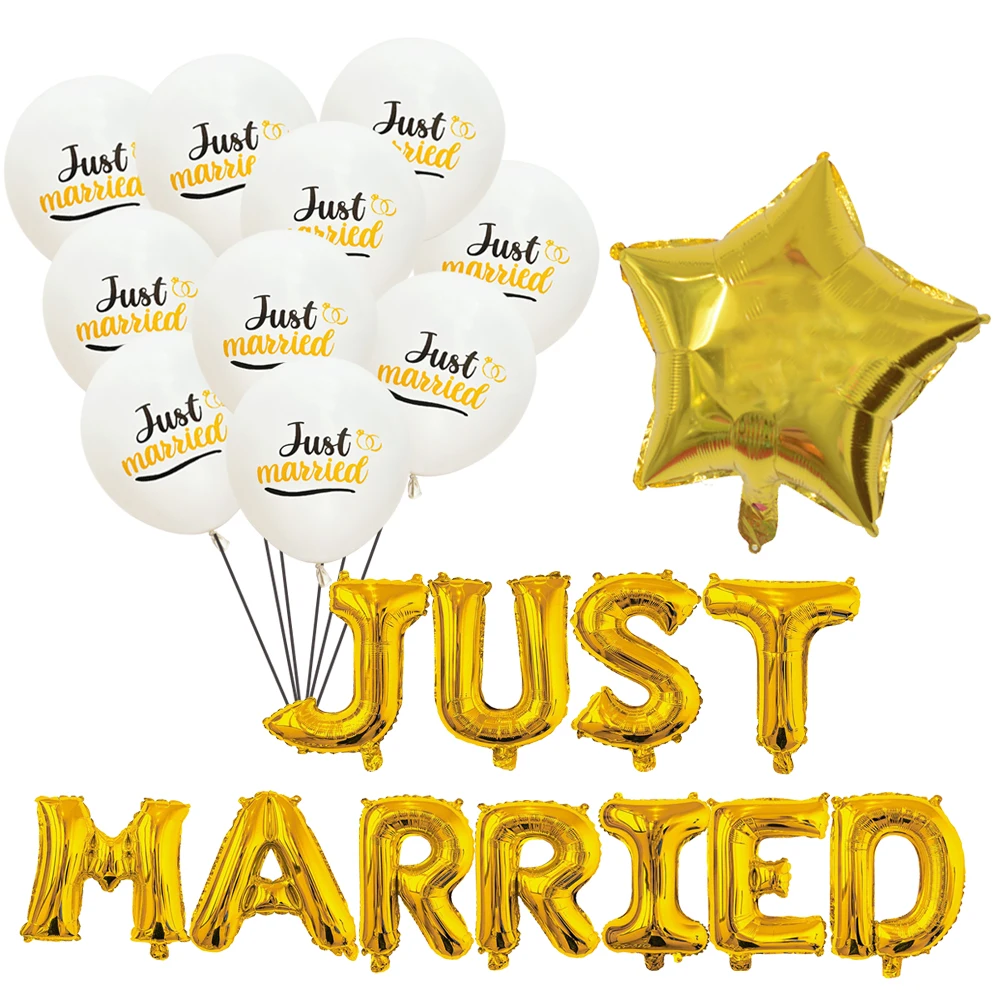 just married theme Latex Foil Balloons banner Wedding Party Decoration Bridal Shower Bachelorette Party Supplies wedding props