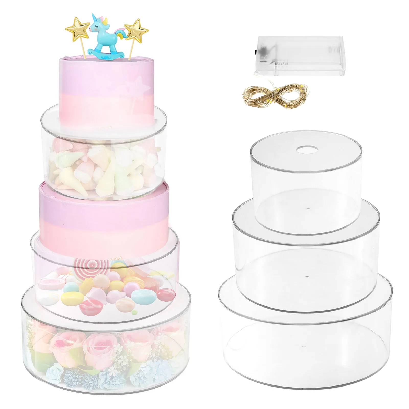 

Acrylic Cake Stand Dessert Display Stand with Hollow Bottom Clear Fillable Cake Riser for Birthday Wedding Holiday Party Display
