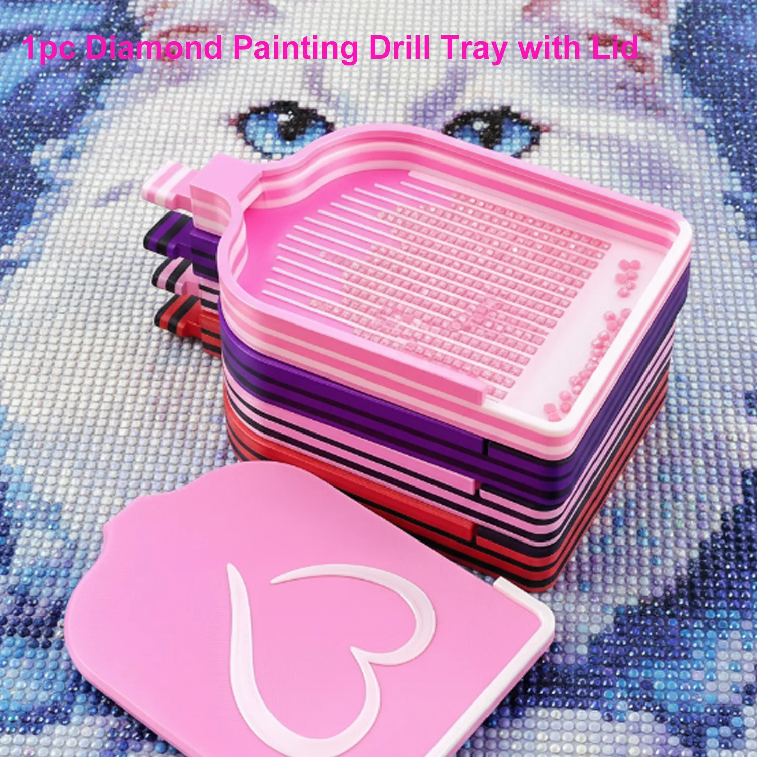 Multicolor Diamond Painting Tray with Pour Spout & Lid, Bead Sorting Drill Tray for Diamond Art, DIY Craft Diamond Painting Tool