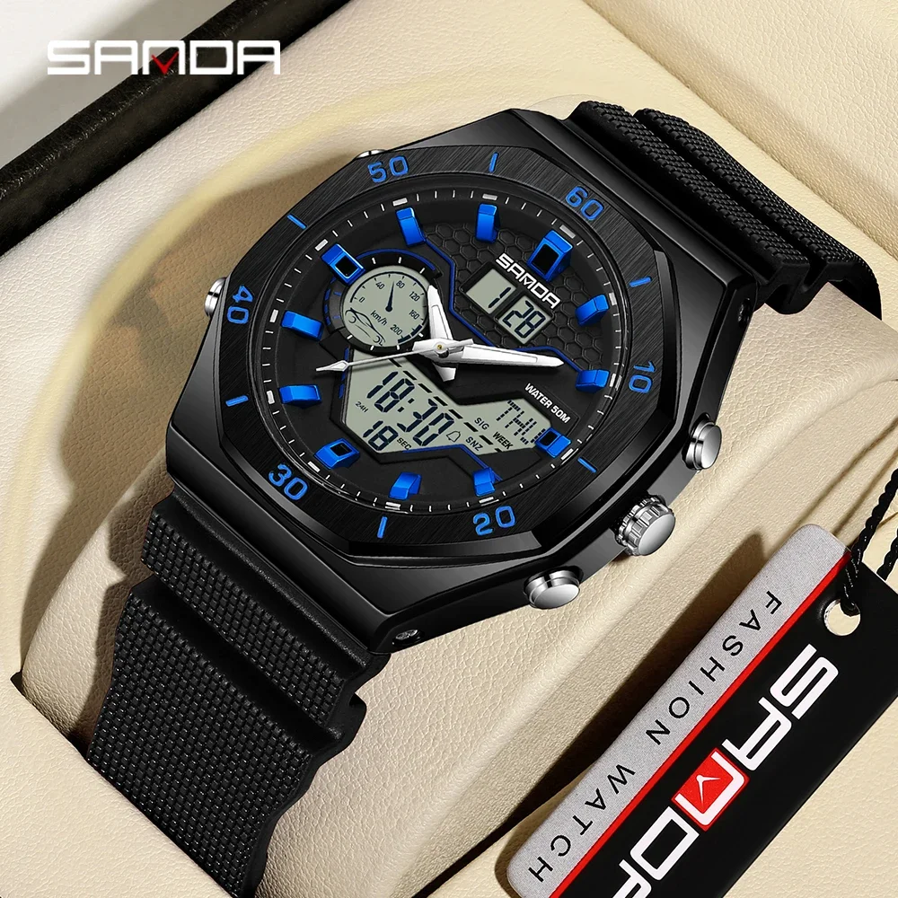 Sanda 6209 Fashion Trend Electronic Watch Waterproof Multi functional Outdoor Sports Watch Student Electronic Men's Watch