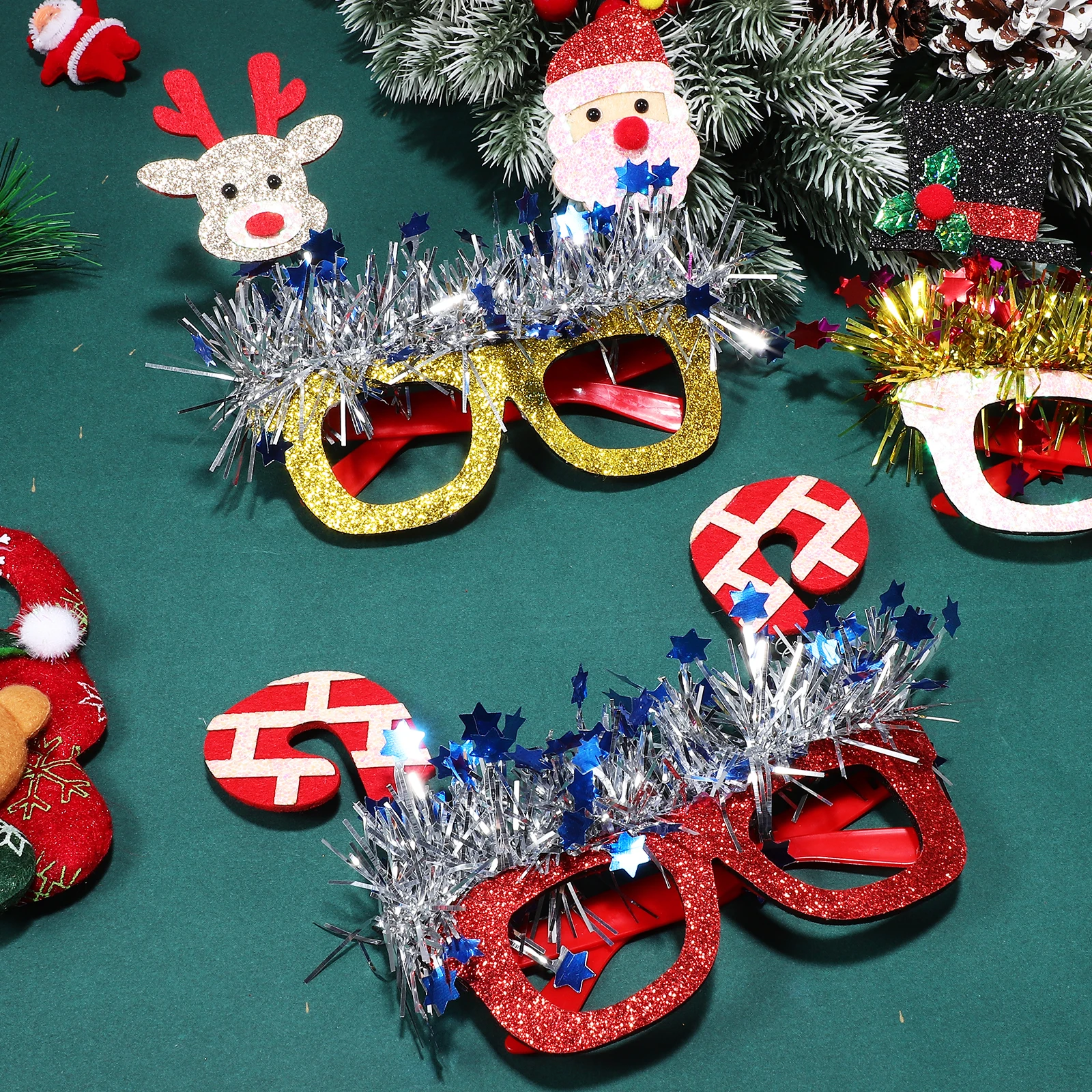 

6pcs Glitter Party Glasses Christmas Themed Fun Eyeglasses Festive Decorative Accessories For Holiday Celebration Xmas