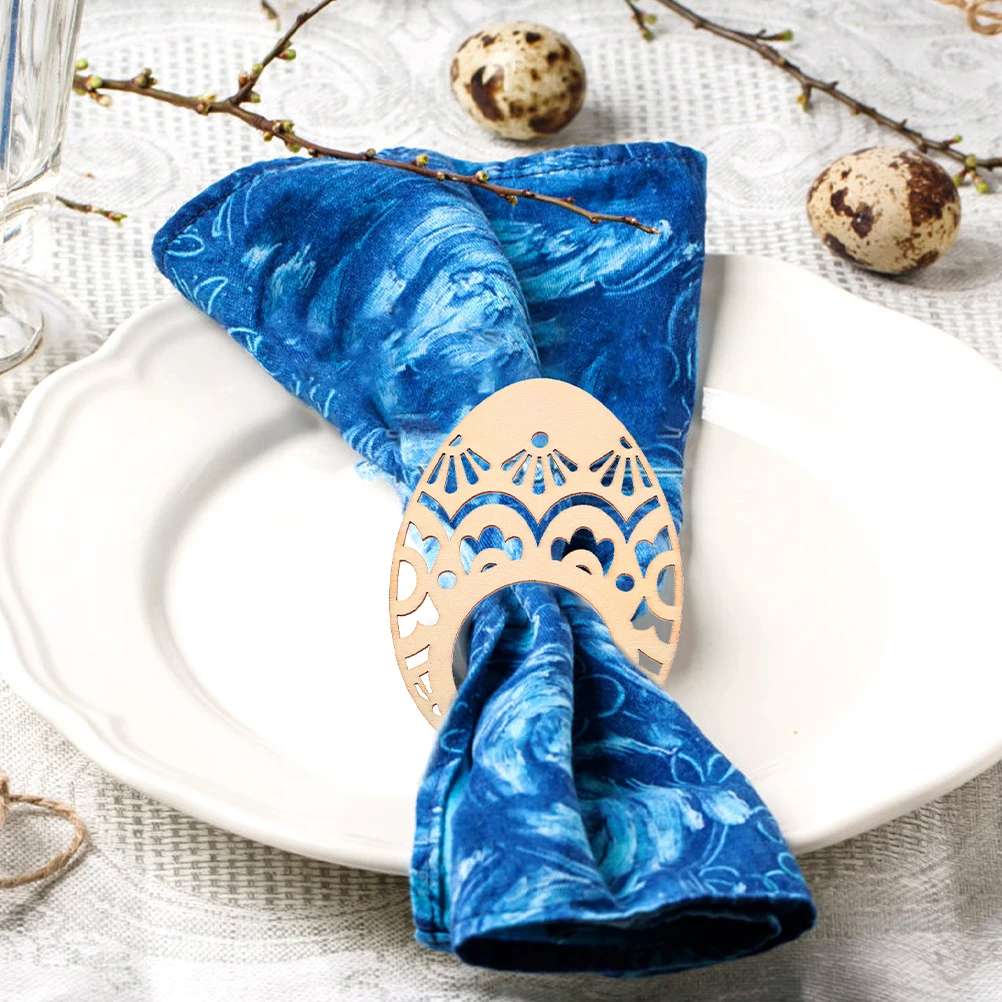 

50Pcs Hollowed Egg Napkin Rings Wooden DIY Easter Decor for Table Party Home Wedding Spring Festival Decoration