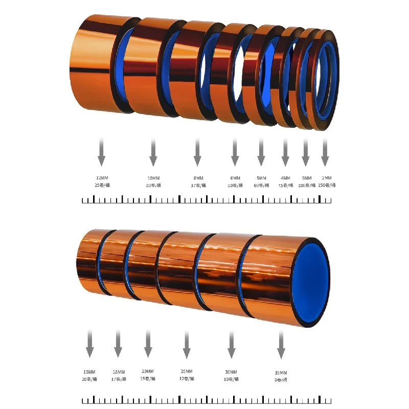 Fita eletrônica do Polyimide do mecânico, fita resistente ao calor para a placa de circuito, proteção da bateria, isolada, 400 ℃, 25m, 5-50mm