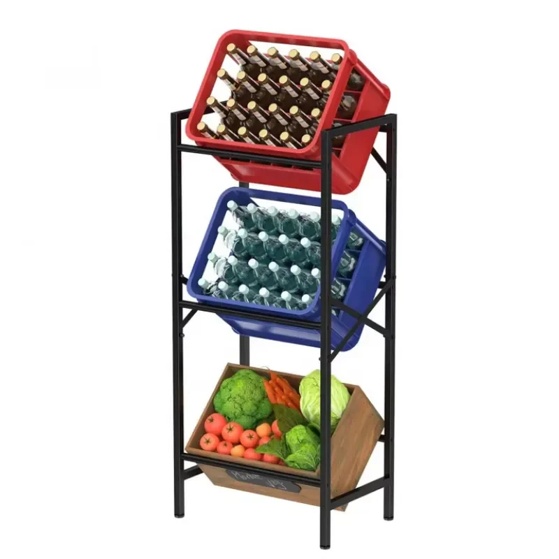 Customized modern environmentally friendly recyclable iron beer box storage rack Three-layer display rack Black/white