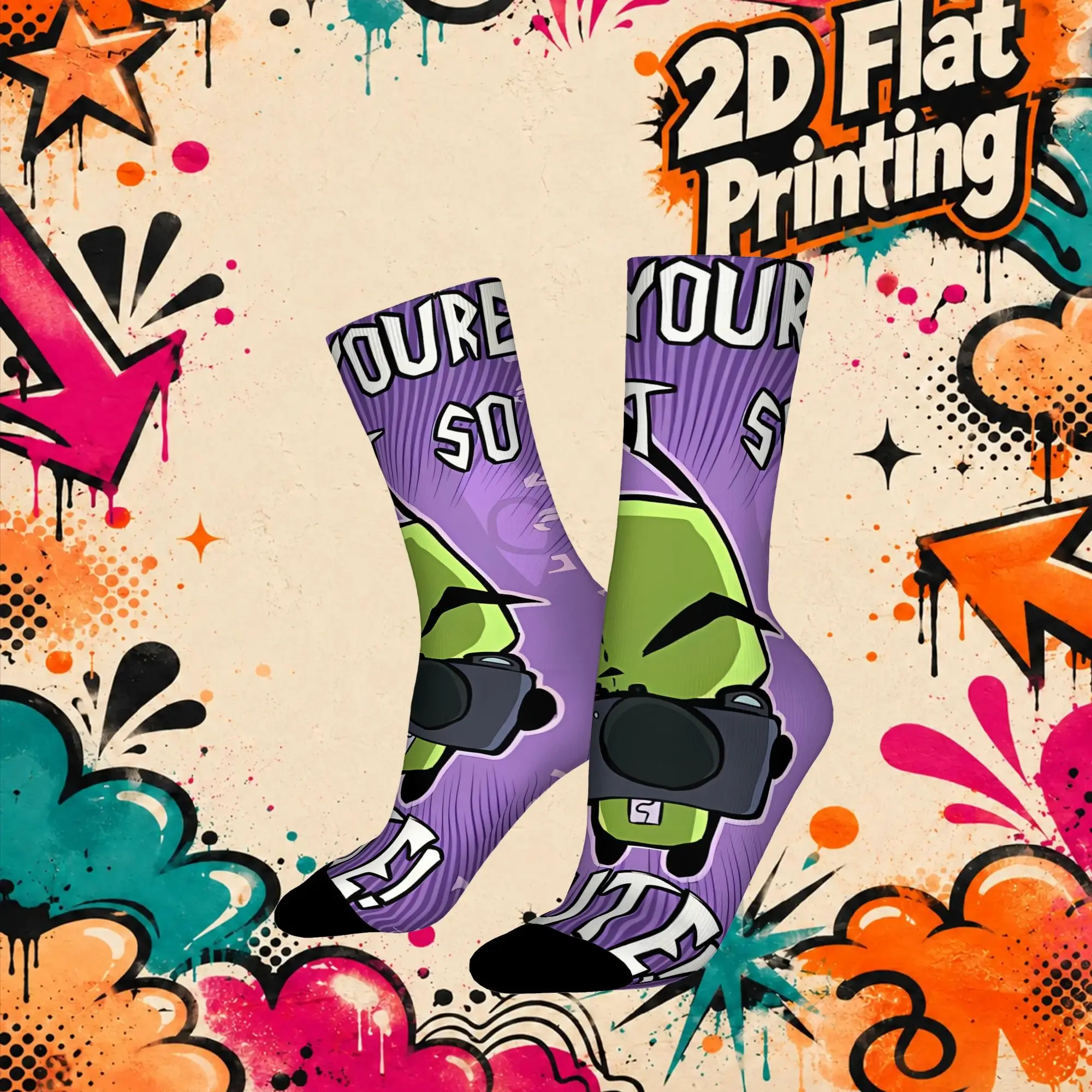 Invader Zim Anime Vintage  Street Style Novelty Casual Mid Tube Winter Sock Sports Socks