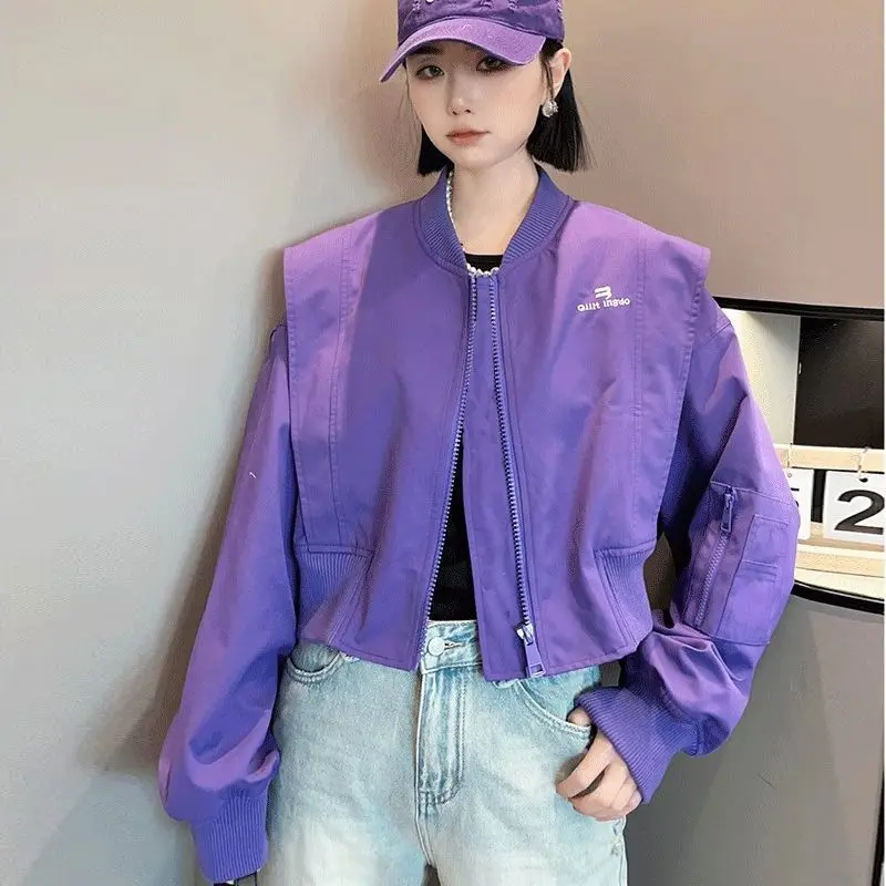 2026 New Women O-Neck Short Jacket Spring Autumn Casual Long Sleeve Loose Lined Coat Ladies Korean All-match Baseball Outwear