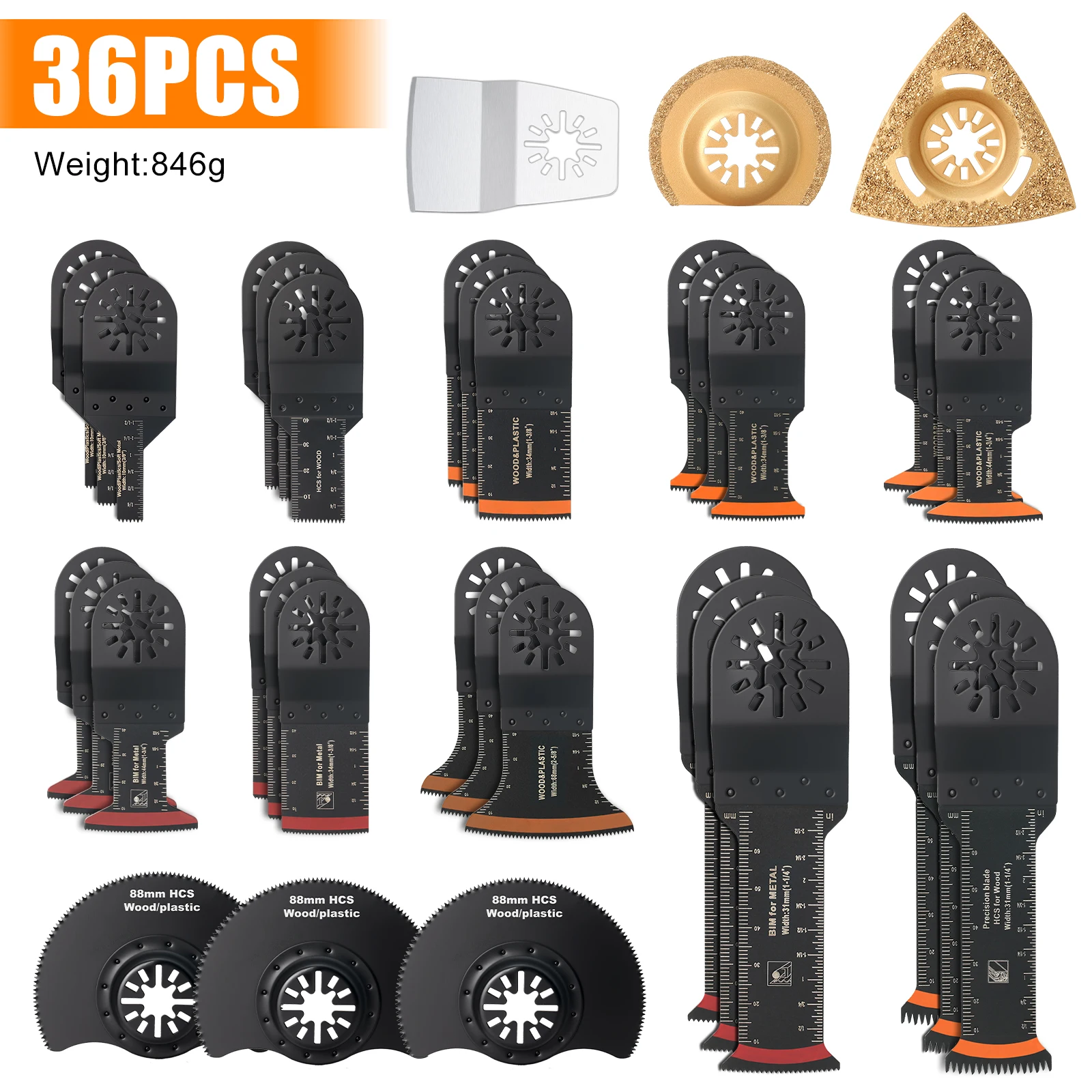 10–42-teiliges oszillierendes Sägeblatt-Set, universelle Multitool-Sägeblätter mit geschlossener Rückseite für Holz, Kunststoff, Metall, passend für die meisten oszillierenden Werkzeuge