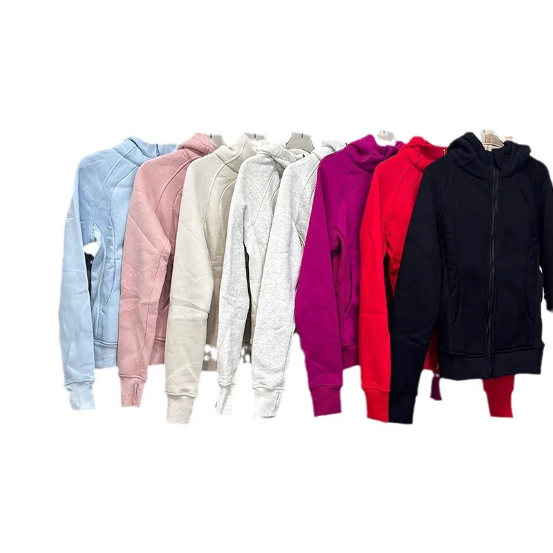 لولو سكوبا اليوغا اللياقة البدنية فضفاضة كاملة البريدي الصوف مقنعين البلوز نصف البريدي سترة رياضية عارضة الكورية نمط طويلة الأكمام القطن #5