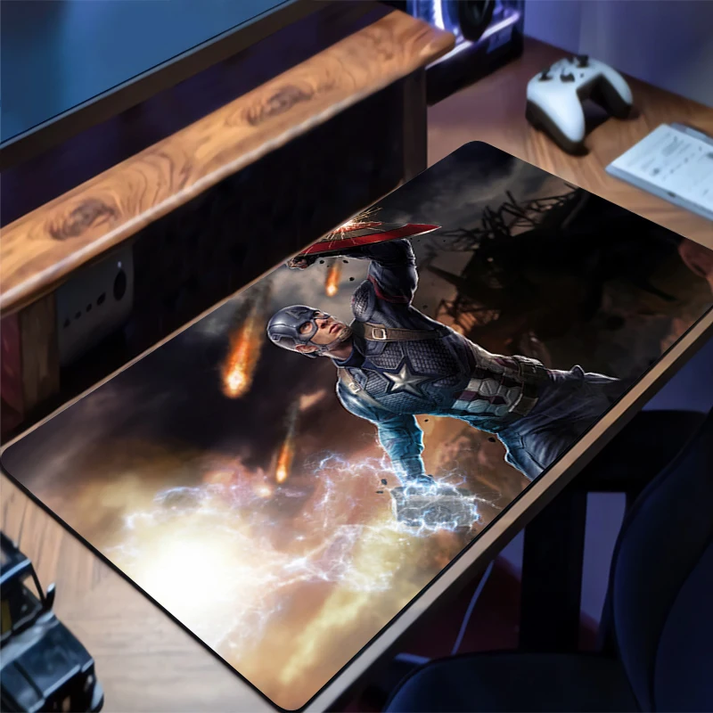 لوحة ماوس كبيرة كابتن أمريكا مشغلات الرياضة الإلكترونية سجادة كمبيوتر محمول ألعاب لوحة المفاتيح حصيرة لوحة الماوس حافة شرابة بيضاء مطاطية الجدول حصيرة