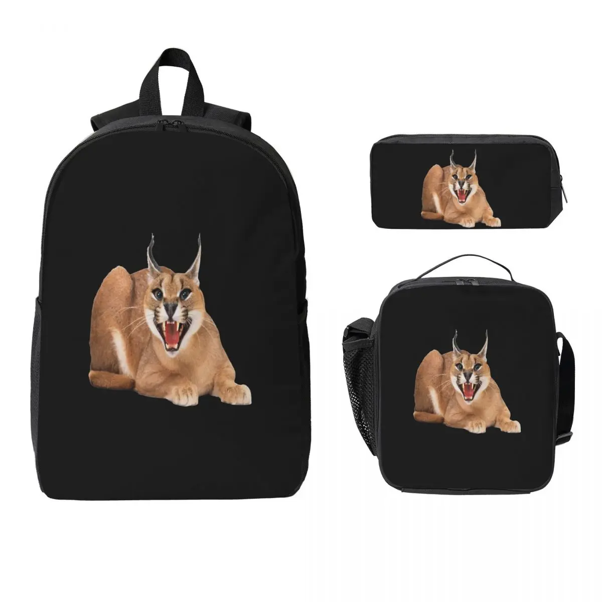 

Рюкзак Big Floppa с животными и кошками, студенческая сумка для книг для мальчиков и девочек, школьная сумка, компьютерные сумки на плечо, 3 шт., изолированная сумка для обеда, пенал