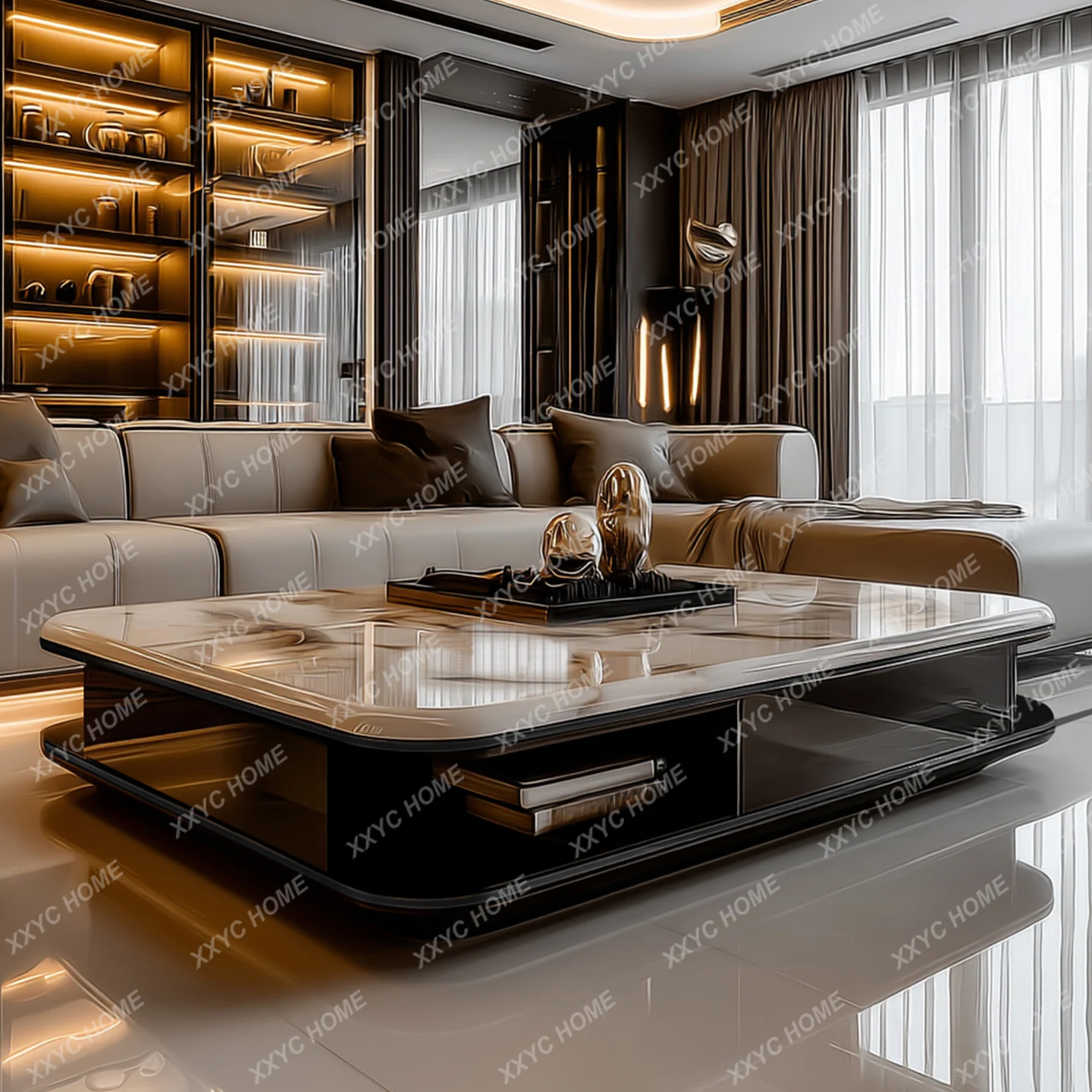 Modern coffee table light luxury high-end microcrystalline stone living room extended coffee table