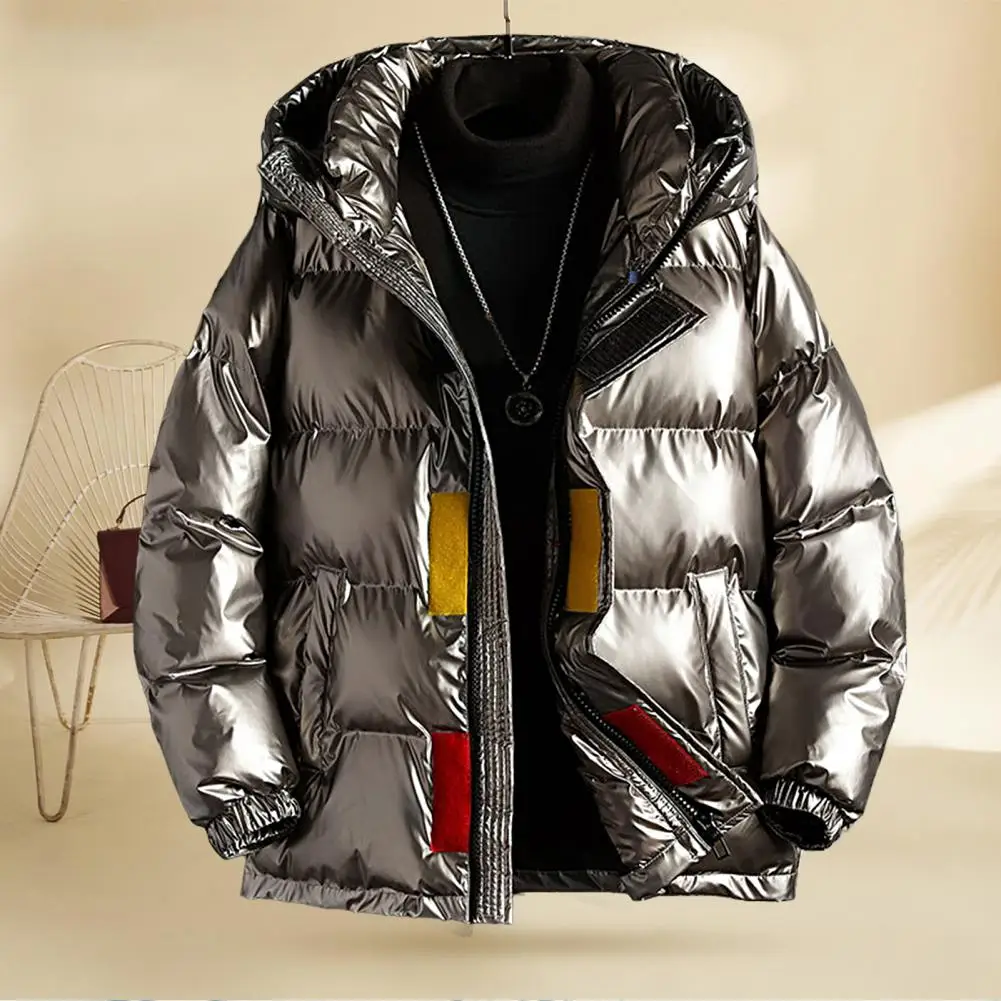 White Duck Down Jacket Men\'s Winter Fashion Casual Short Coat Shiny Hooded Windbreaker Youth Men Outwear Down Coat Male