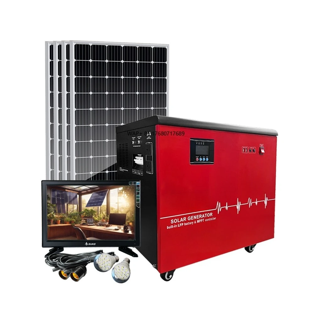 

Easy-to-install 3KW portable solar system with built-in LiFePO4 51.2V generator DC to AC solar panel kit