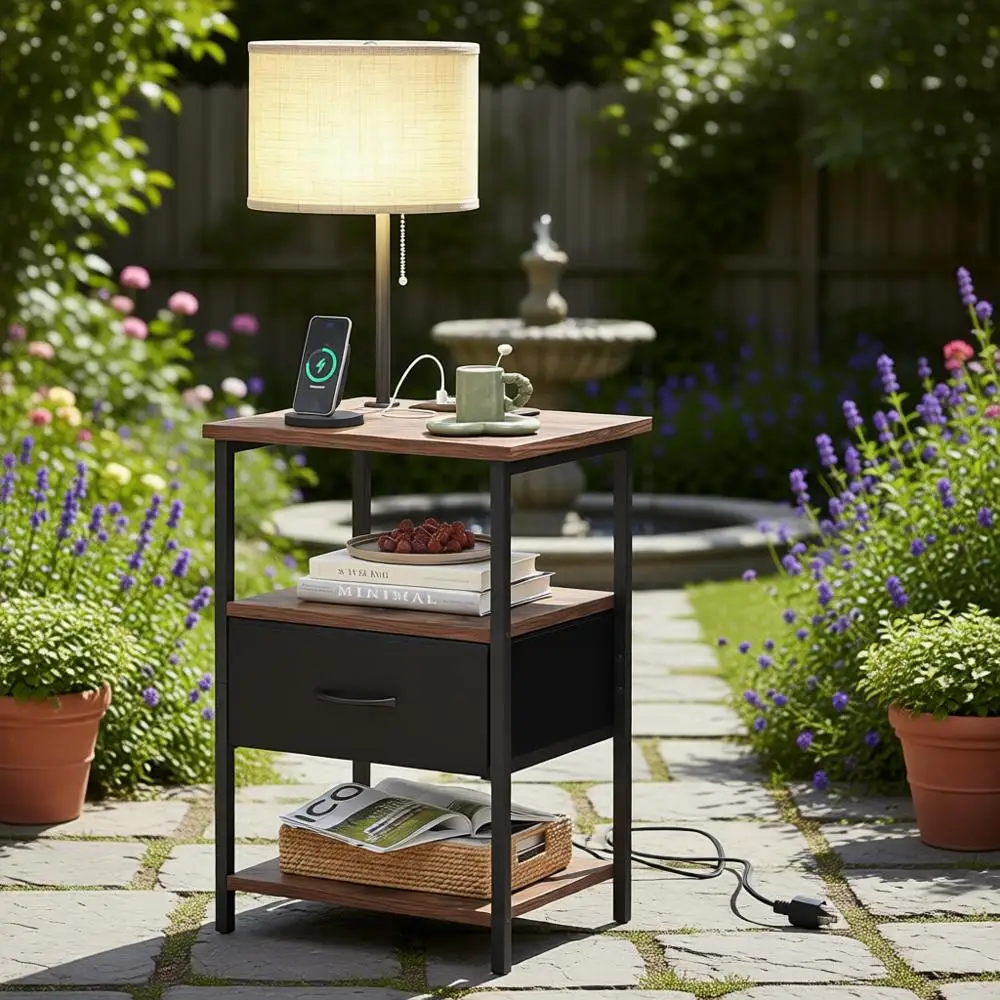 

Регулируемая тканевая прикроватная тумбочка с 3-температурной светодиодной подсветкой и зарядной станцией для спальни или общежития