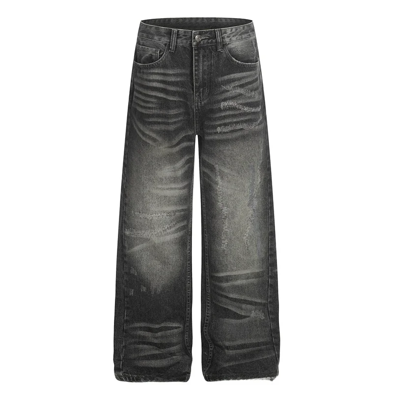 

Hand-Sewn Straight Leg Jeans Casual Washed Denim Pants for Men And Women by GXFortune American Style mid Waist Zipper Fly