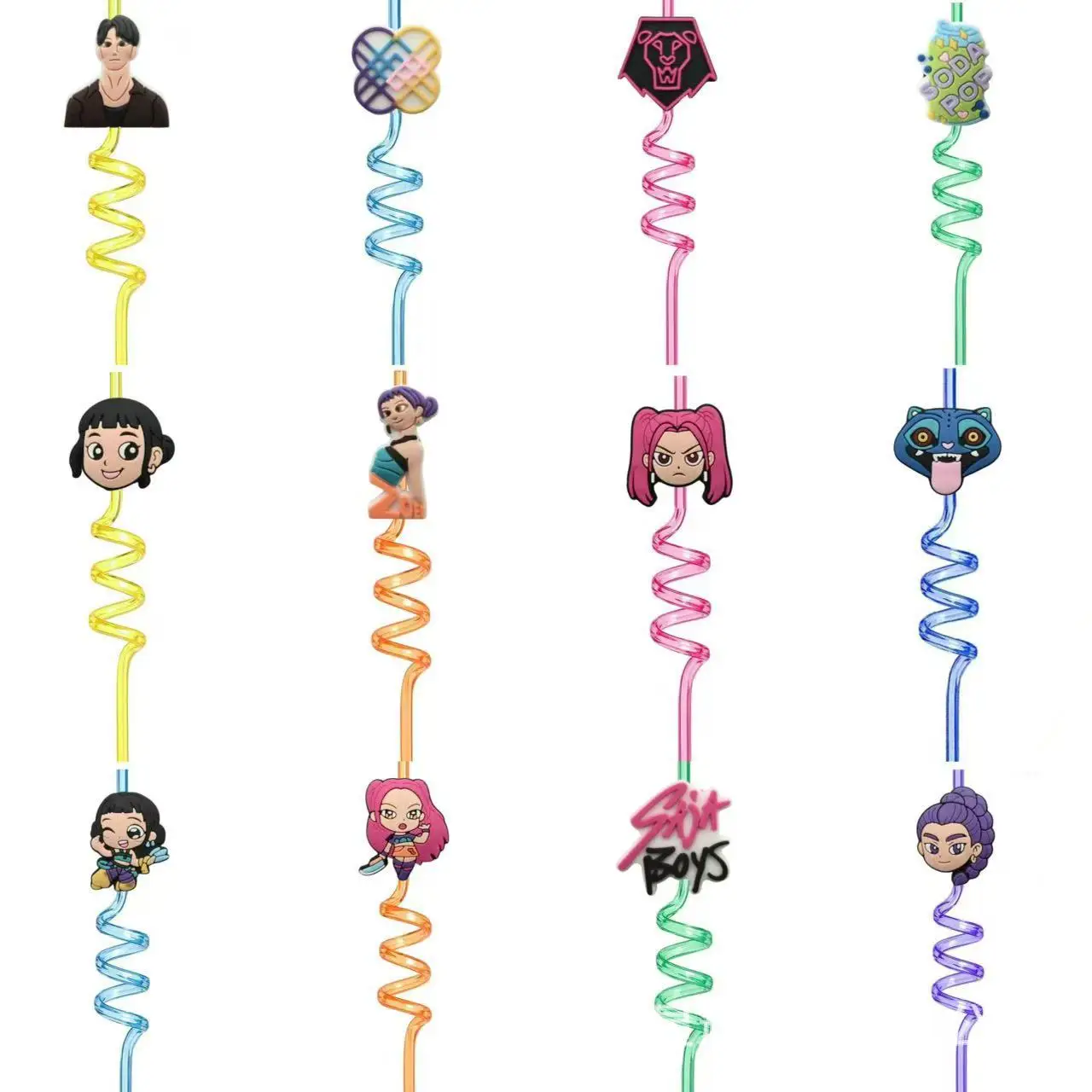 K-POP شيطان هنتركس اللون دوامة القش Sajaboys PET الغذاء الصف قابلة لإعادة الاستخدام عازمة القش HUNTRX القش لزينة حفلة عيد ميلاد #5