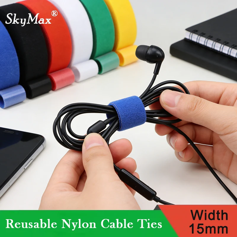 

1~20rolls Nylon Reusable Cable Ties Hook & Loop Bundle Fastener Strap Width 15mm x 5m/roll Wire Holder Management Organizer