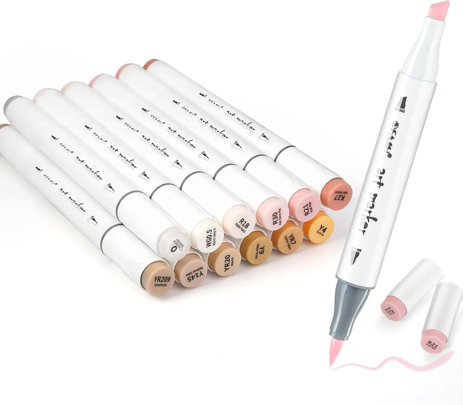 

12 Light Skin Tone Alcohol Markers - Dual Tip Brush & Chisel for Artists, Fast-Drying Blendable Ink for Illustration & Portrait