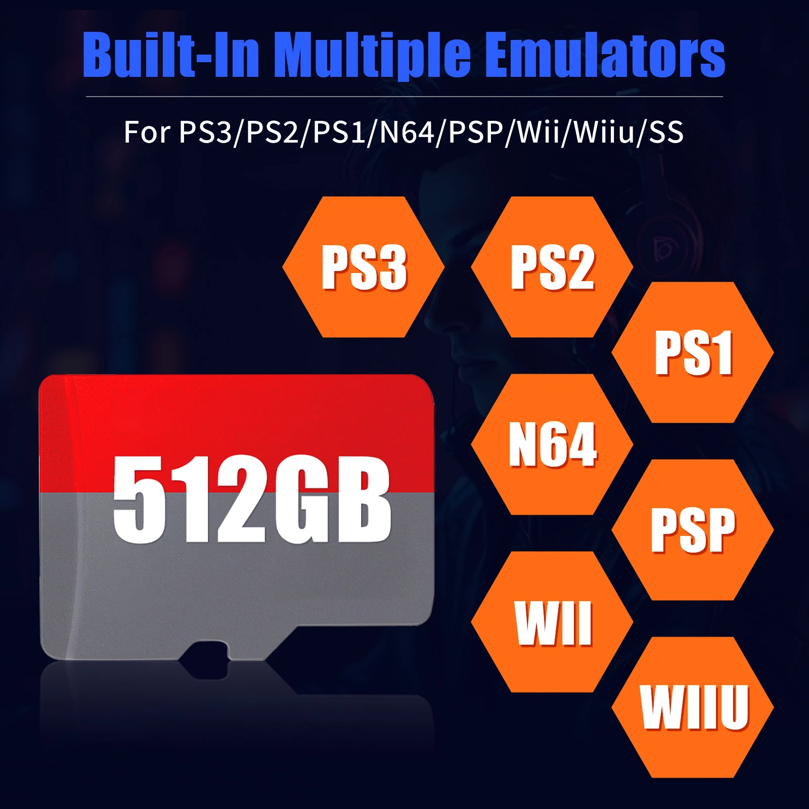 بطاقة ألعاب 512G/1 تيرا بايت مع 42000 + ألعاب ريترو/AAA بطاقة TF لأجهزة PSP/PS3/PS2/PS1/N64/MAME/WIIU لوحدات تحكم الألعاب المحمولة ROG Ally/Win